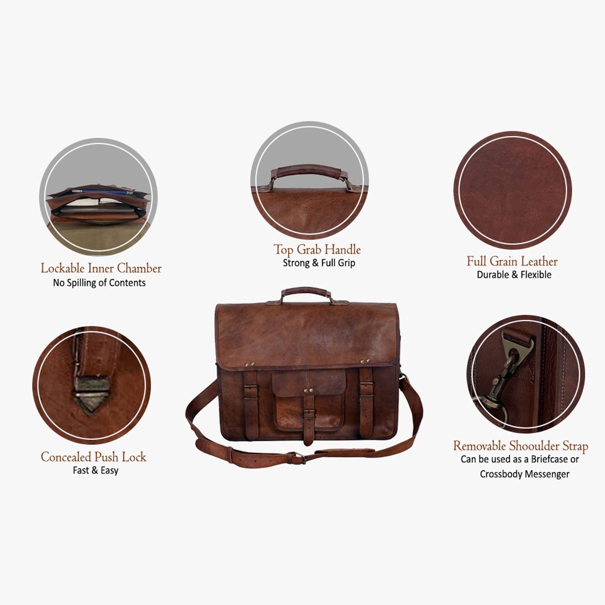 18-Inch Full Grain Leather Laptop Messenger Bag Office Briefcase Satchel for Men and Women with Adjustable Strap and ... - Image 5