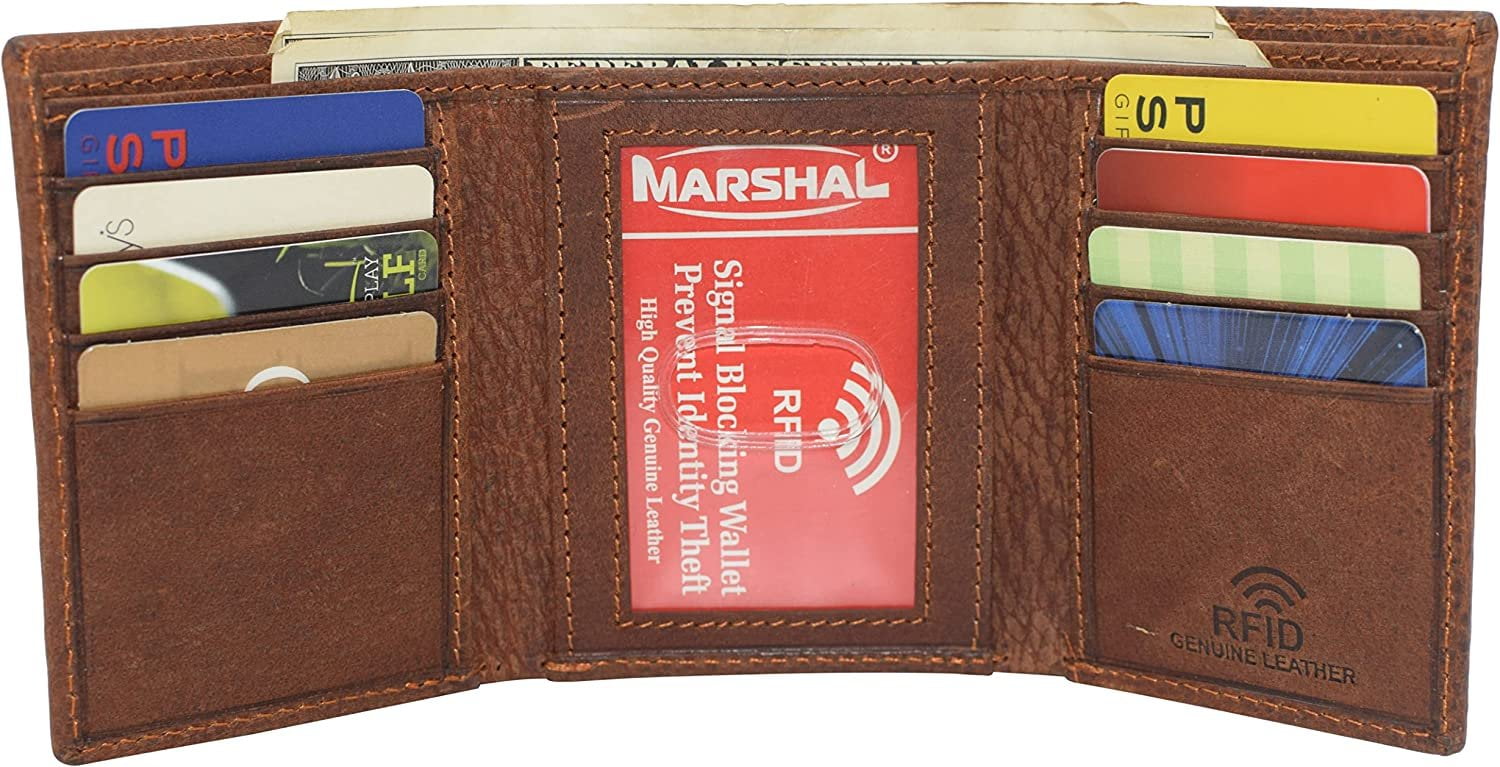 Marshal RFID Blocking Cross Genuine Leather Bifold Trifold Wallet for Men Trifold - Image 2