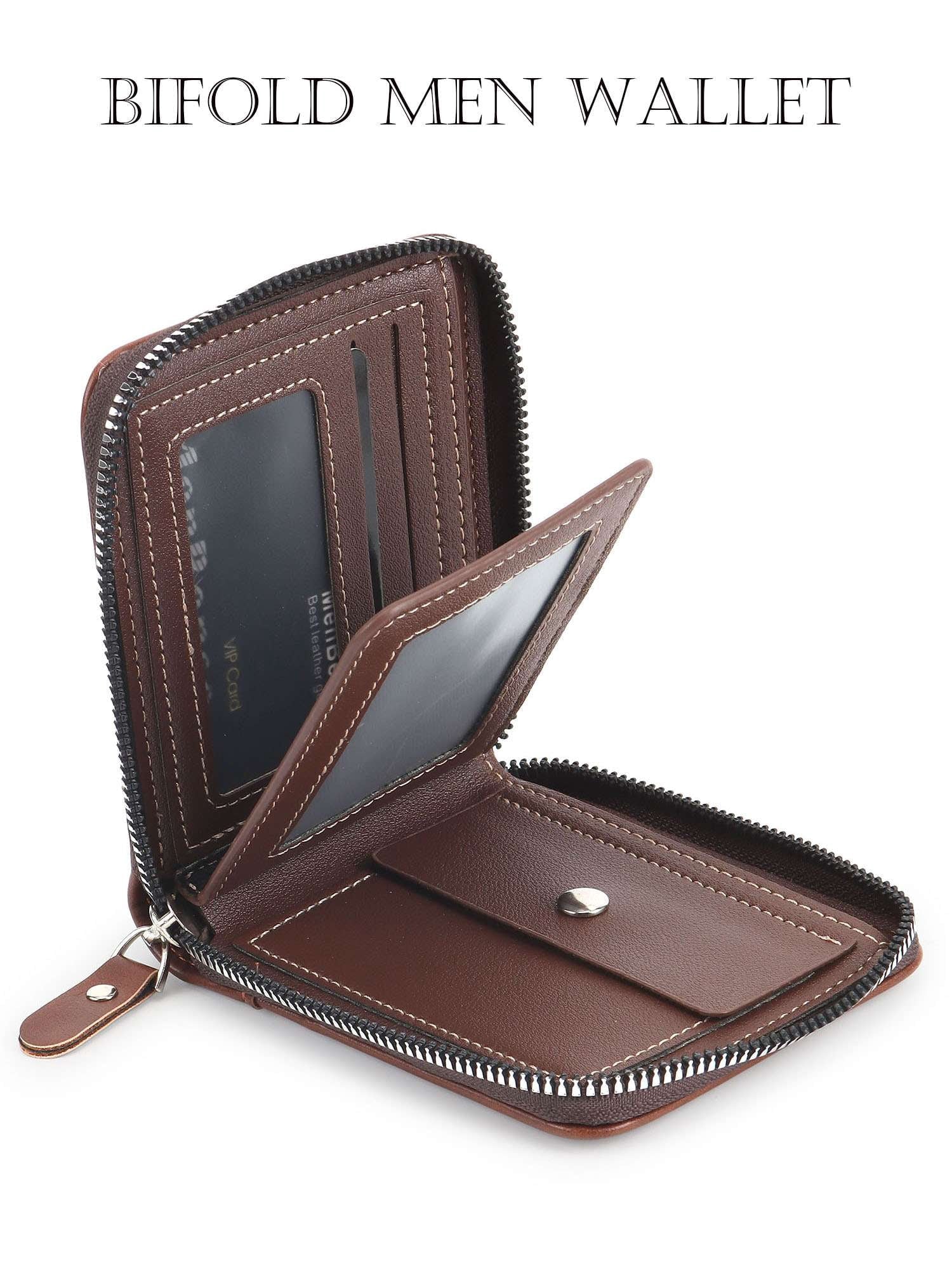 Genuine Leather Wallet for Men Bifold Credit Card Holder Zipper Purse Black - Image 5