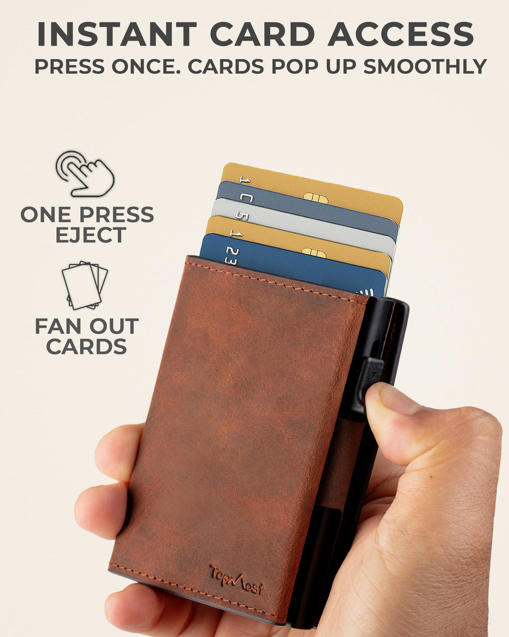 Genuine Leather Pop-Up Wallet for Men, Credit Card Holder, RFID Blocking Wallet with ID Window, Slim Minimalist, 5-9 ... - Image 2