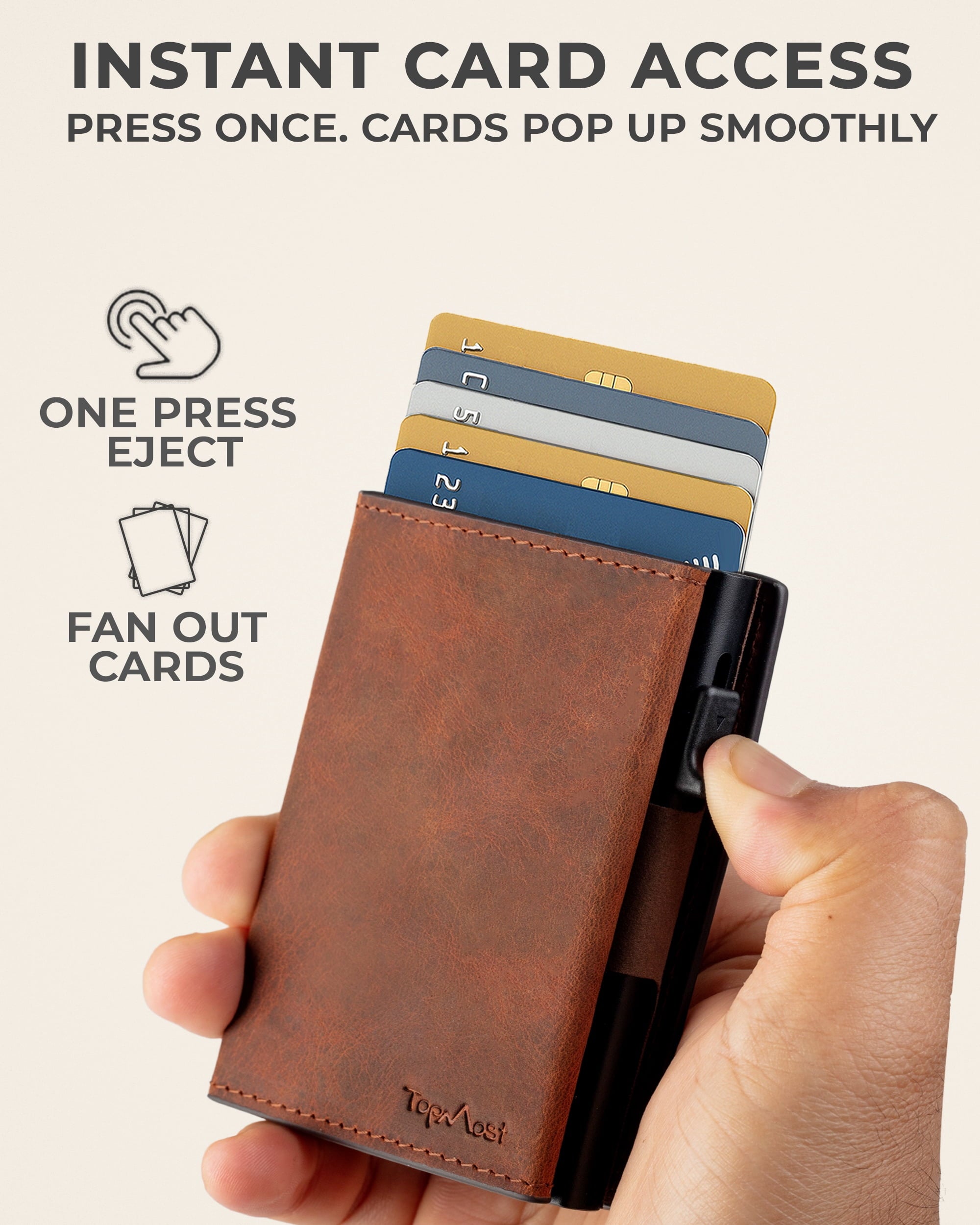 Genuine Leather Pop-Up Wallet for Men, Credit Card Holder, RFID Blocking Wallet with ID Window, Slim Minimalist, 5-9 ... - Image 2