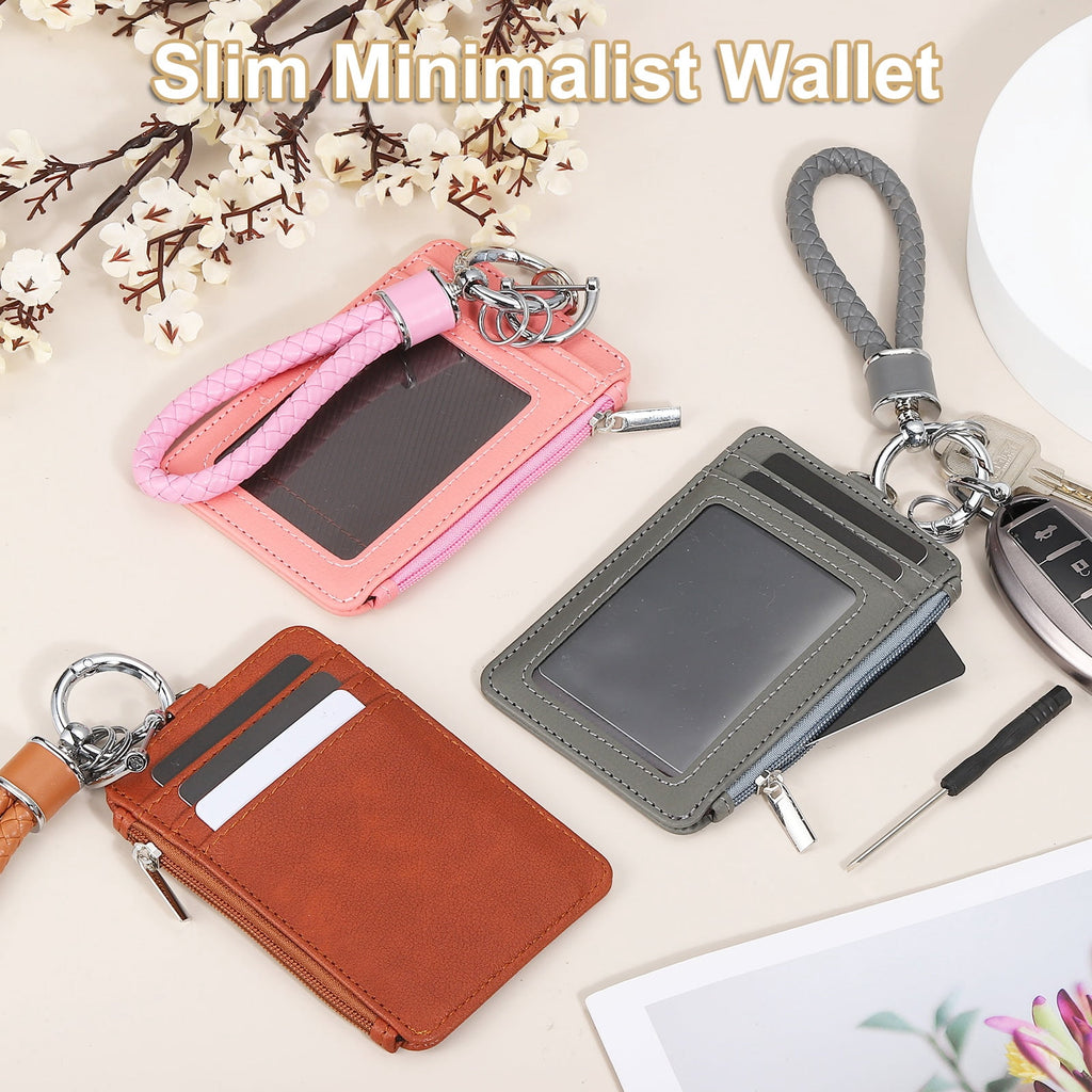 4.7 x 3.2 x 0.2" Slim PU Leather Card Holder Wallet, 1 Set Small Front Pocket Credit Card Case Zipper Coin Wallets wi... - Image 4