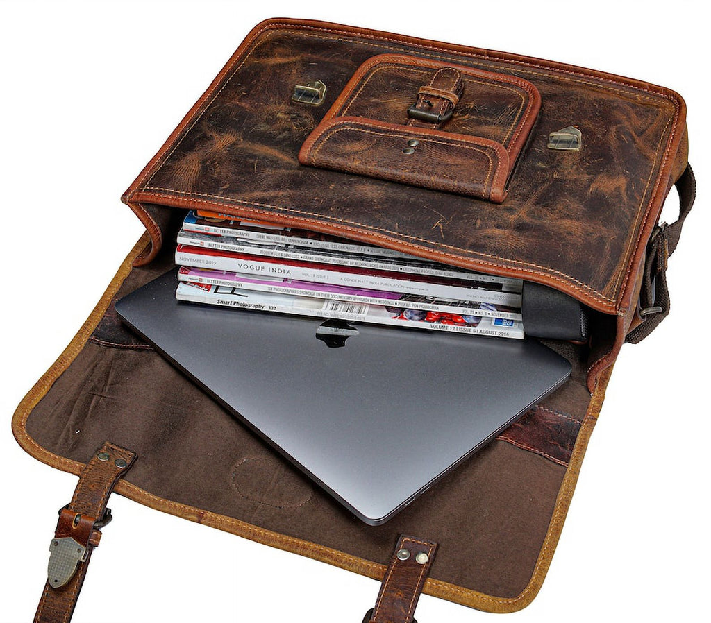 Leather Messenger Bag for Men, 15.5 Inches Vintage Laptop Briefcase Satchel Shoulder Bag - Image 4