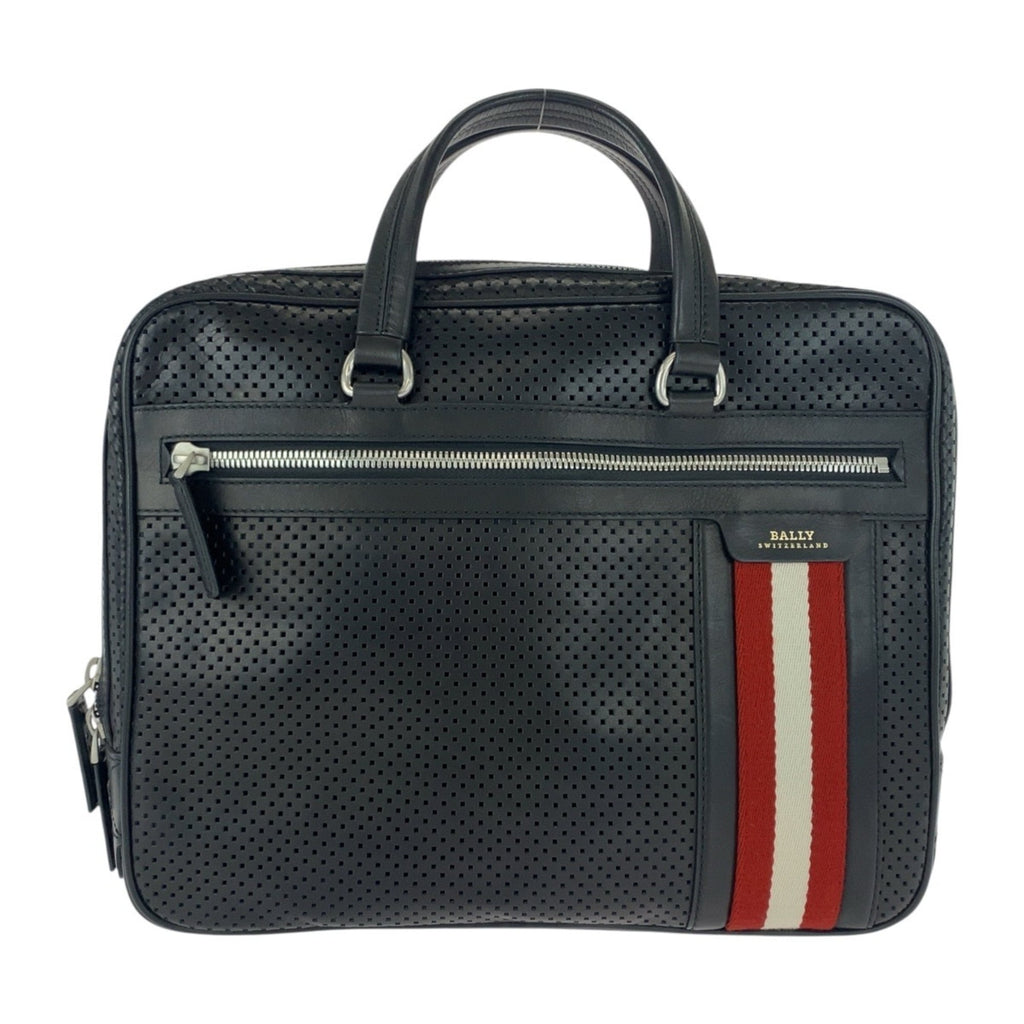 Pre-Owned HVLK Men's Perforated Black Leather Briefcase with Silver Hardware