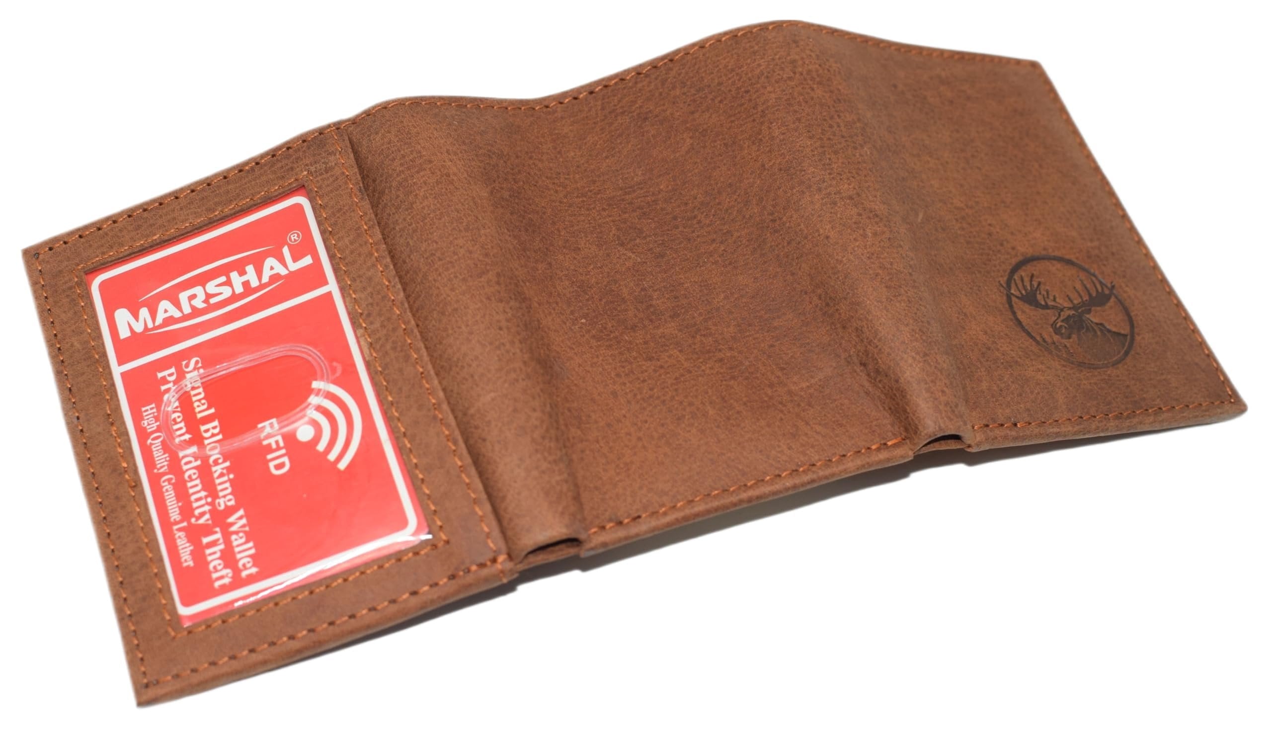 Marshal RFID Blocking Moose Genuine Leather Bifold Trifold Wallet for Men Gift Trifold - Image 6