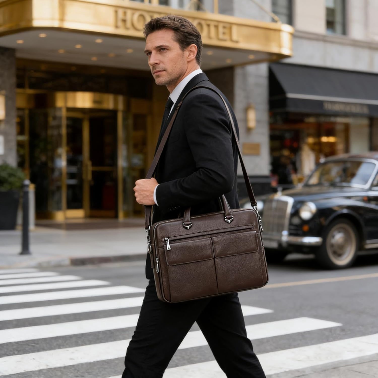 Leather Laptop Bag for Men Briefcase Fits 15.6 Inch Notebook Portable Shoulder Messenger body Bag for Travel Office - Image 2