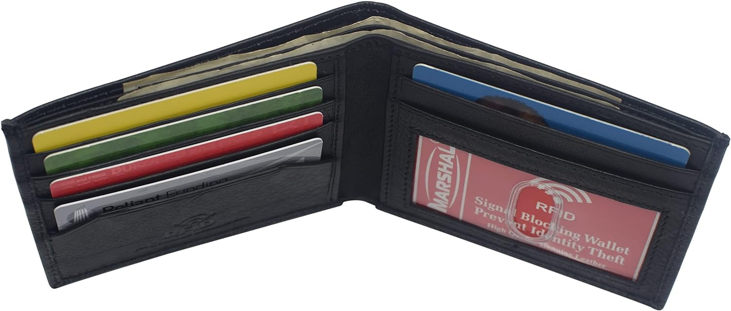 Mens Soft Genuine Leather Slim ID Bifold Wallet 60 (C) Black - Image 4