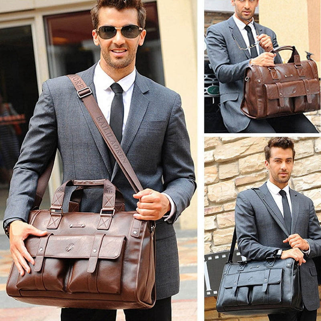 Men’s Leather Black Briefcase Business Handbag Messenger Bags Male Vintage Shoulder Bag Large Laptop Travel Bags - Image 4
