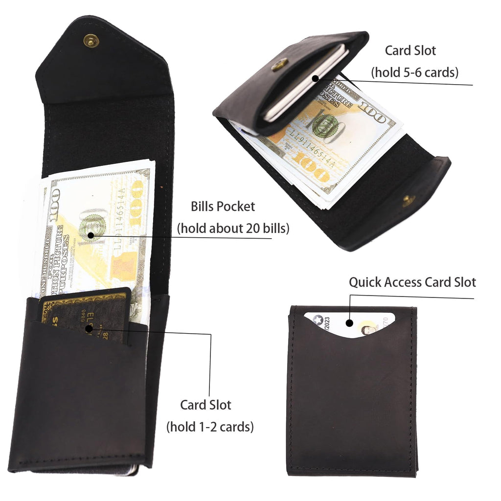 for Men - Slim Card Holder - Handmade Minimalist Front Pocket - Flap - Full Grain - Image 2