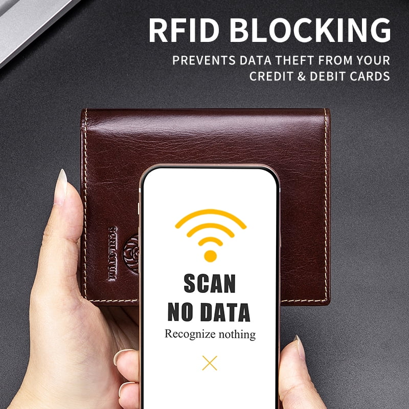 RFID Wallet for Men Genuine Leather Large Capacity Vertical Bifold Wallet , Coffee - Image 4