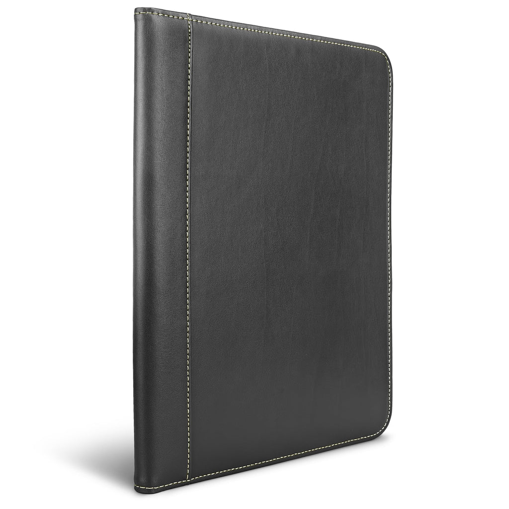 Contrast Stitch Faux-leather Padfolio  Business Portfolio For Men And Women Resume Document Organizer With 8.5 X 11 Inch Writing Pad Black - Image 3