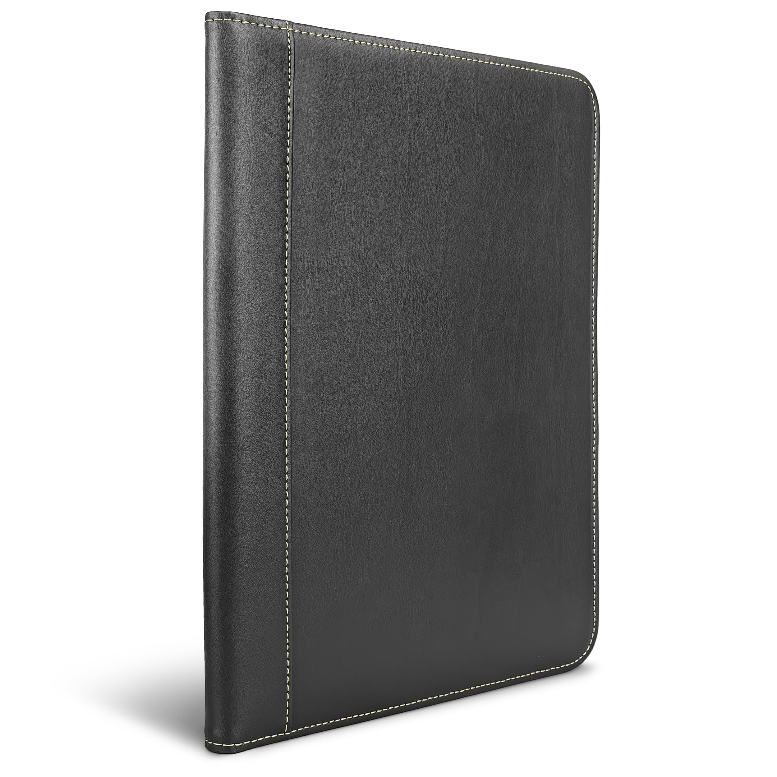 Contrast Stitch Faux-leather Padfolio  Business Portfolio For Men And Women Resume Document Organizer With 8.5 X 11 Inch Writing Pad Black - Image 3