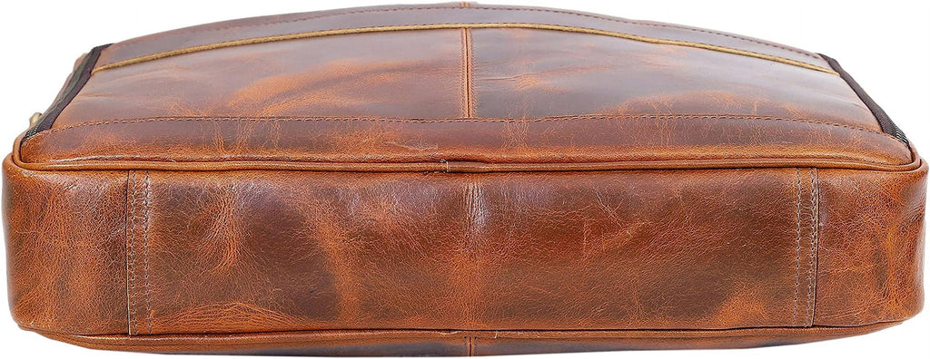 18 Inch Leather briefcase Laptop Messenger Bags For Men and Women Best Office College Satchel Bag - Tan Brown - Image 4