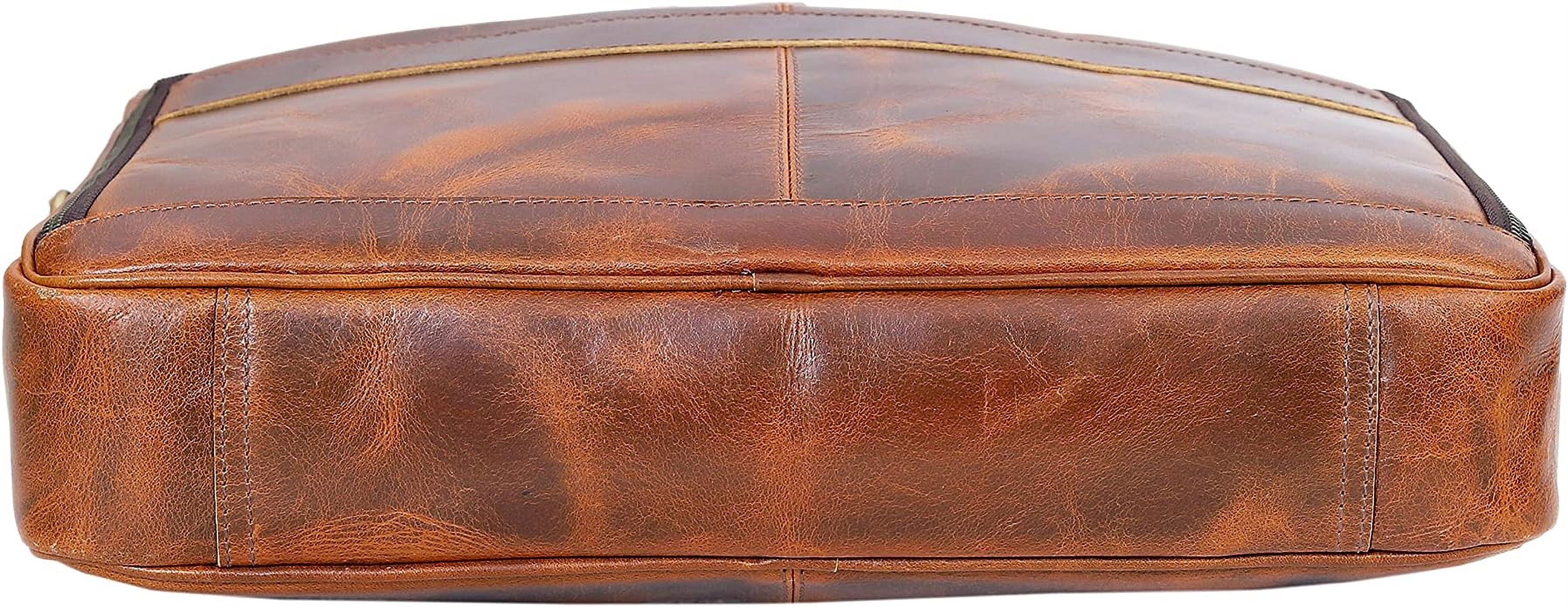 18 Inch Leather briefcase Laptop Messenger Bags For Men and Women Best Office College Satchel Bag - Tan Brown - Image 4