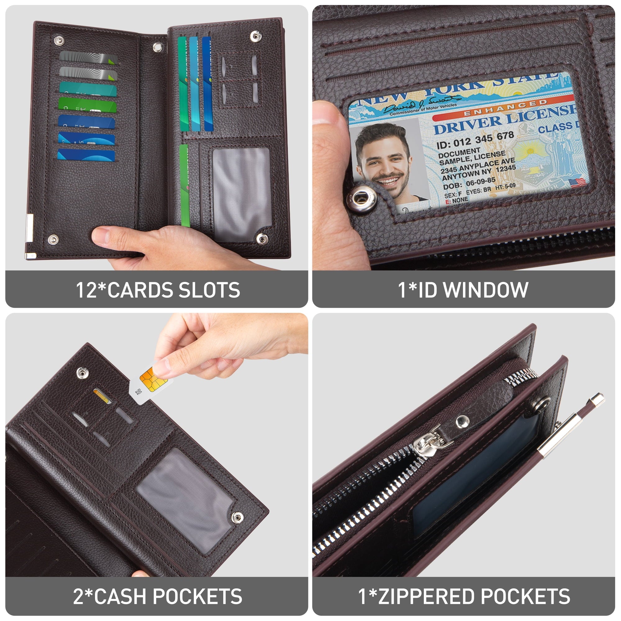 Mens Wallet Genuine Leather, Long Zipper Wallet RFID Blocking Bifold Secure Zip Around Wallets 14 Credit Card Holder ... - Image 4