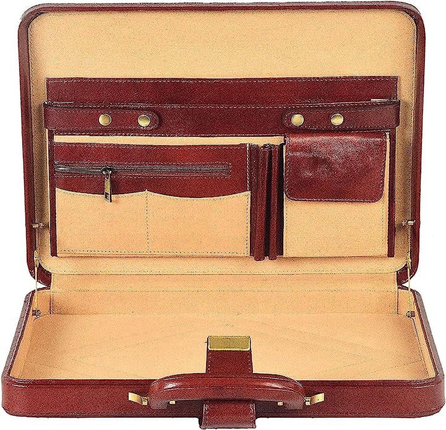 Premium Look Genuine Leather Attache Briefcase for Mens Office Handbag 14 Inch Laptop Case - Image 3