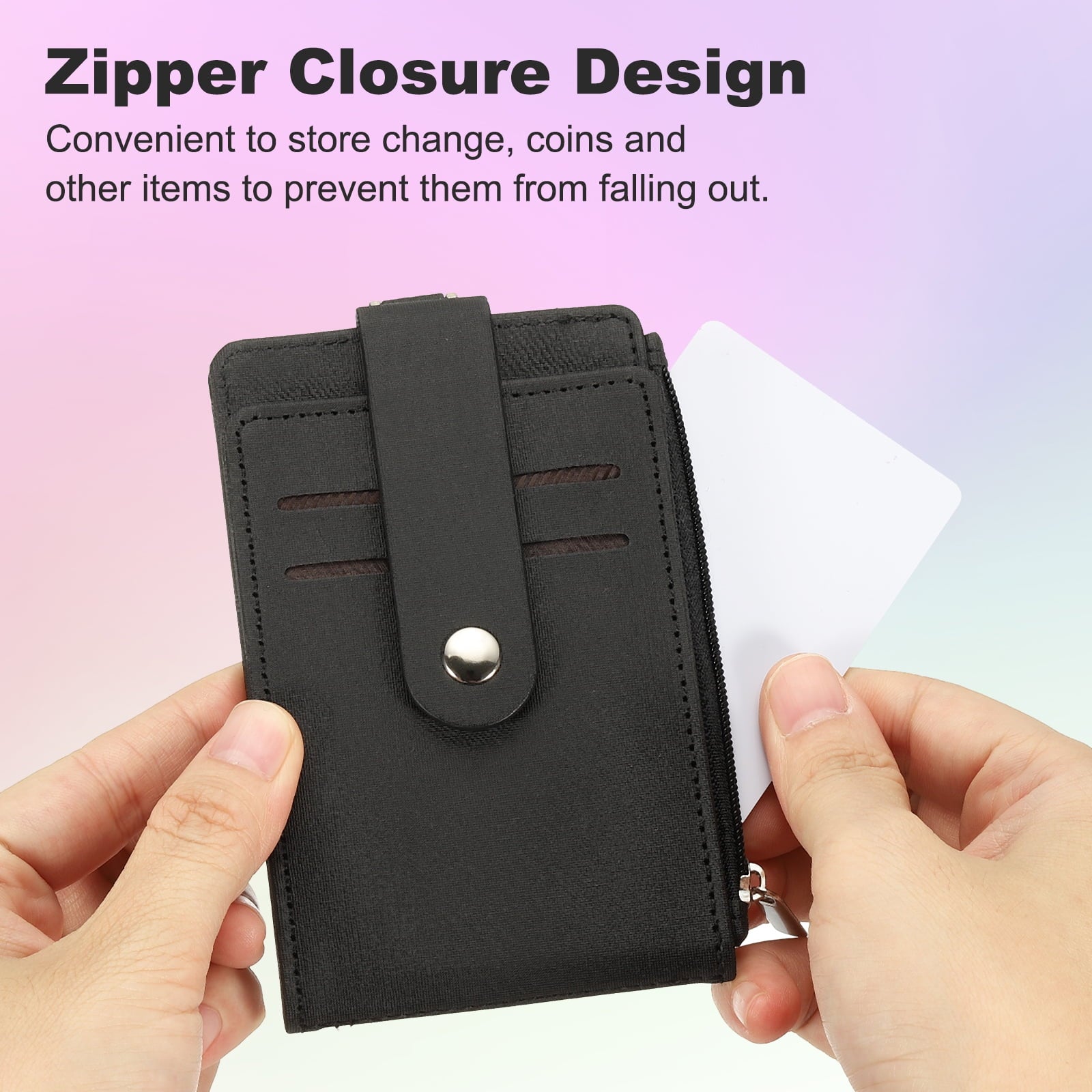 Card Holder Keychain Wallet, Leather RFID Blocking Credit Card Holder Slim Minimalist Wallet with Zipper Pocket for M... - Image 5