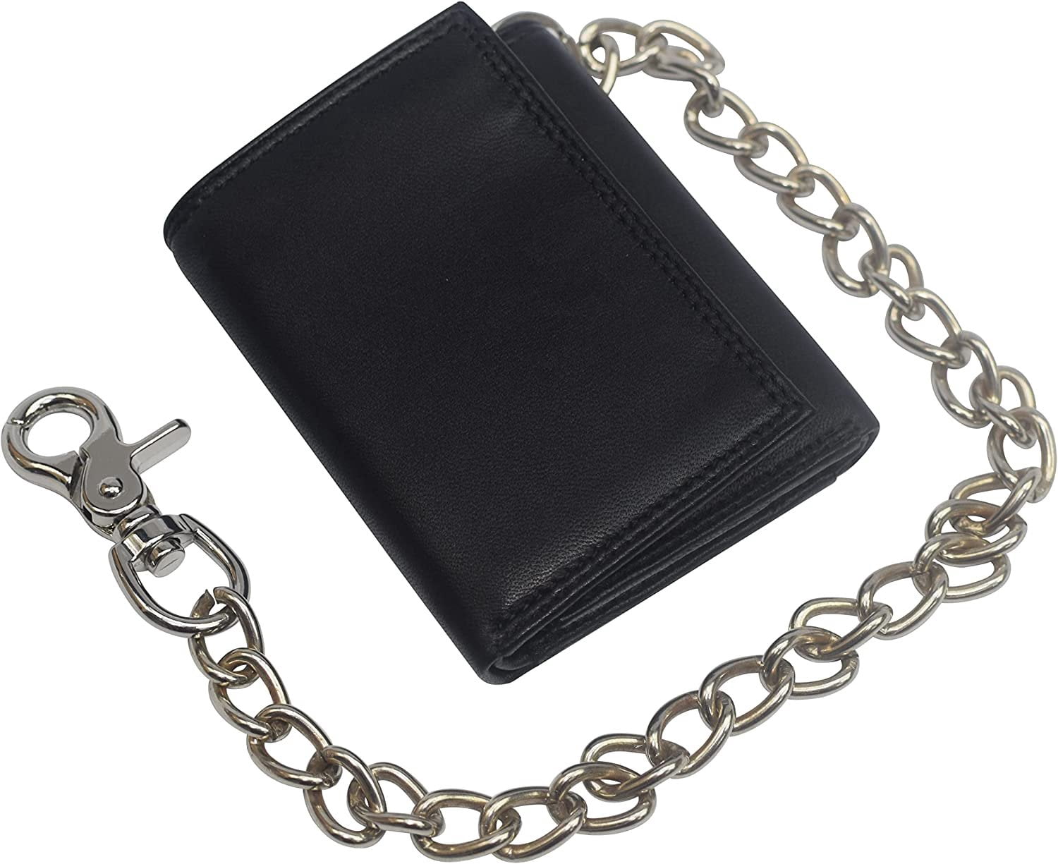 Swiss Marshall Men's RFID Blocking Premium Leather Chain Trifold Wallet Black with 15 inch Nickle Chain - Image 4