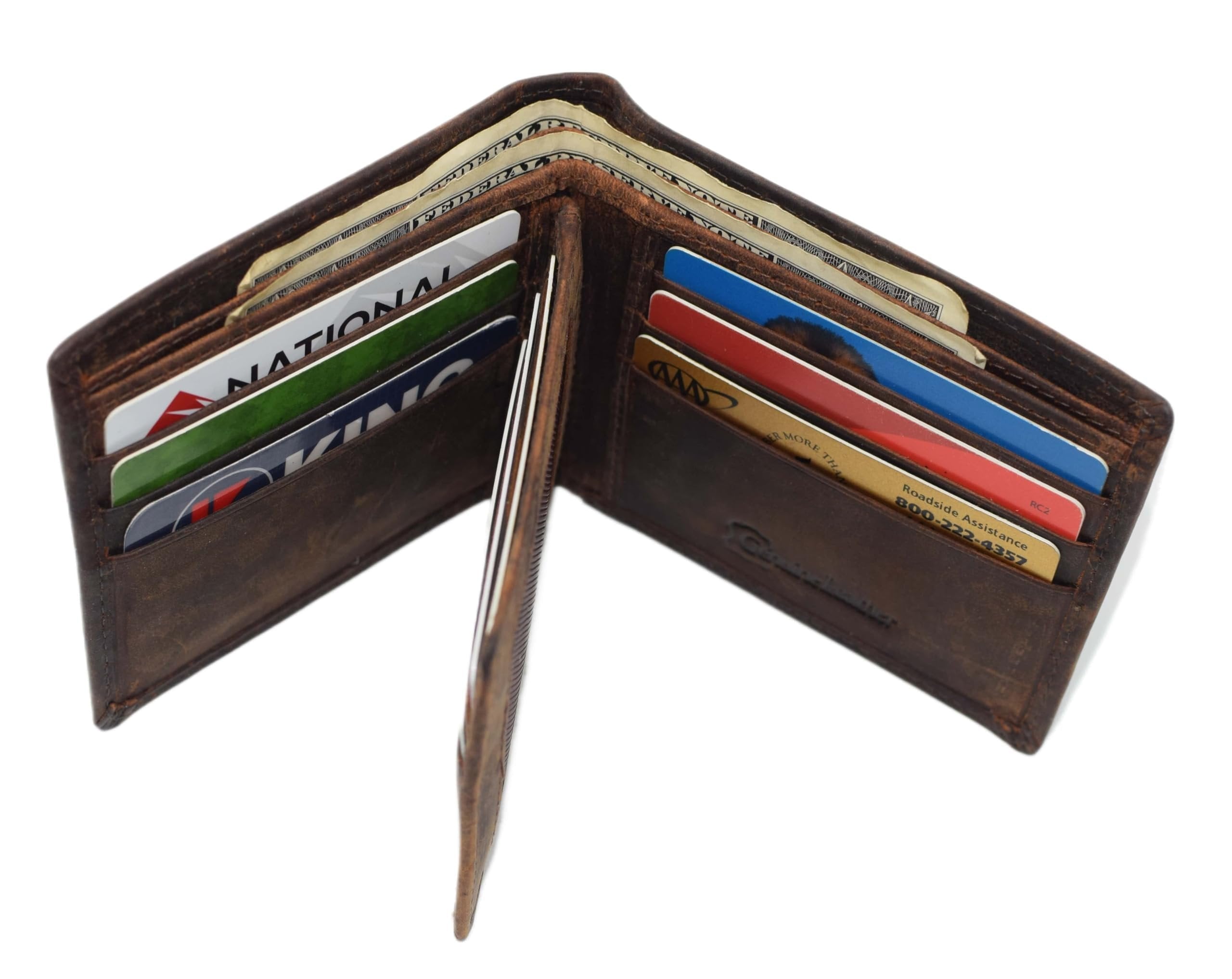 Distressed Vintage Leather Patriot American Flag Wallet -GOD BLESS AMERICA RFID Blocking Leather US Flag Men's Bifold... - Image 5