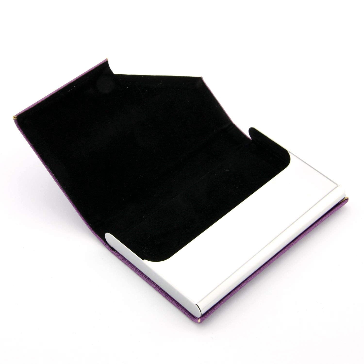 PU Leather Business Card Holder Case, Slim Metal ID and Credit Card Wallet, Pocket Card Organizer - Image 3