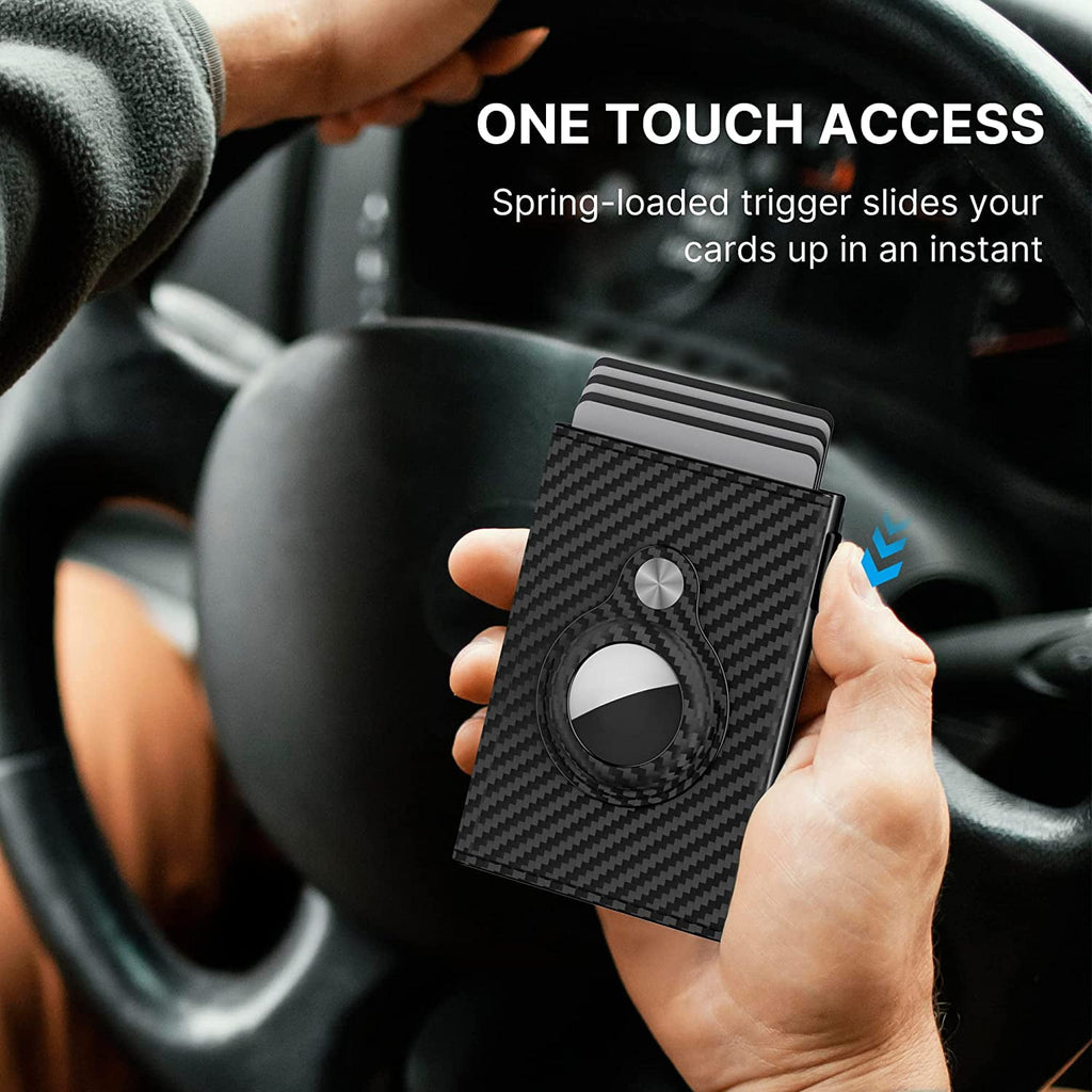 Mens Smart Wallet Card Holder for AirTag: Leather, Compatible with Apple Air Tag, RFID Blocking, Slim, Carbon Fiber, ... - Image 4