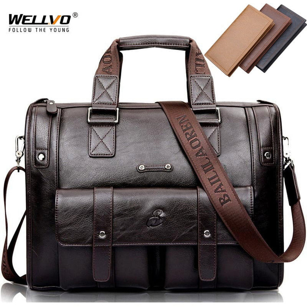 Men’s Leather Black Briefcase Business Handbag Messenger Bags Male Vintage Shoulder Bag Large Laptop Travel Bags - Image 2