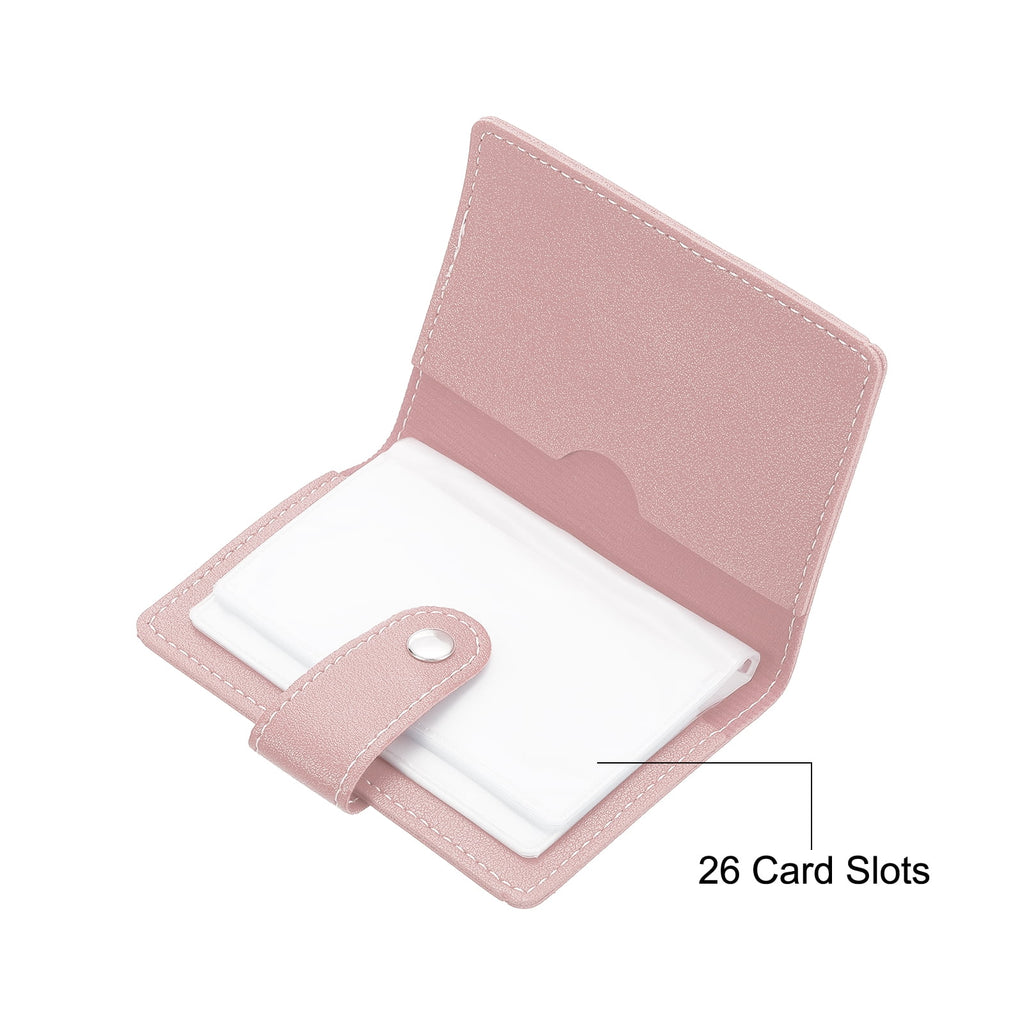 Credit Card Holder, 1 Pack Slim Wallet Leather Purse Business Cards Protector with 26 Card Slots, Pink - Image 3