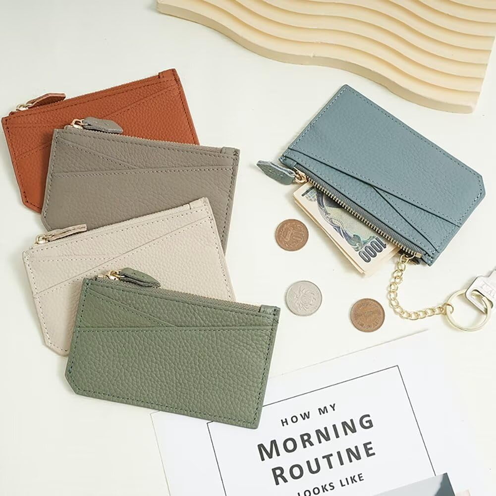 Small Wallet for Women Minimalist Pebbled Leather Card Holder Slim Blocking Keychain Wallet with Zipper Pocket - Image 2