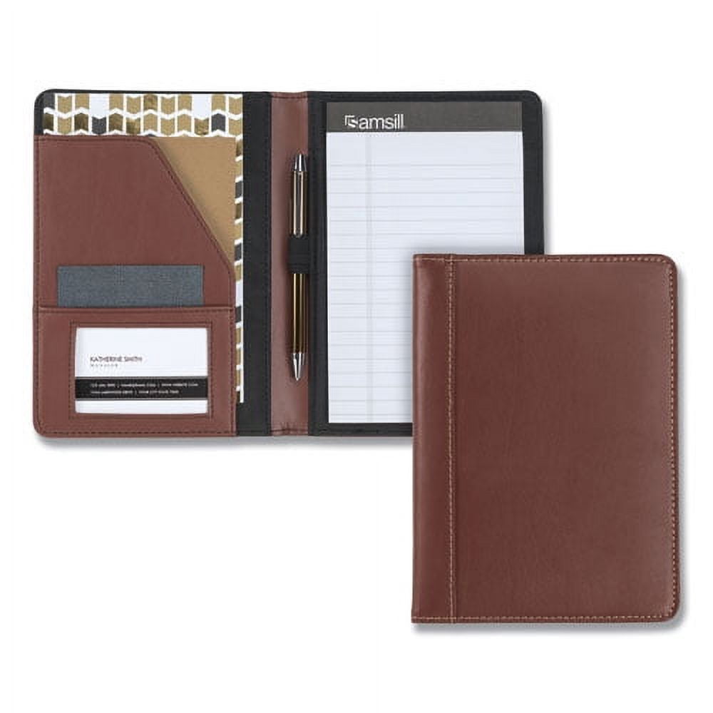 Contrast Stitch Leather Padfolio, 6.25w x 8.75h, Open Style, Brown | Bundle of 5 Each - Image 2