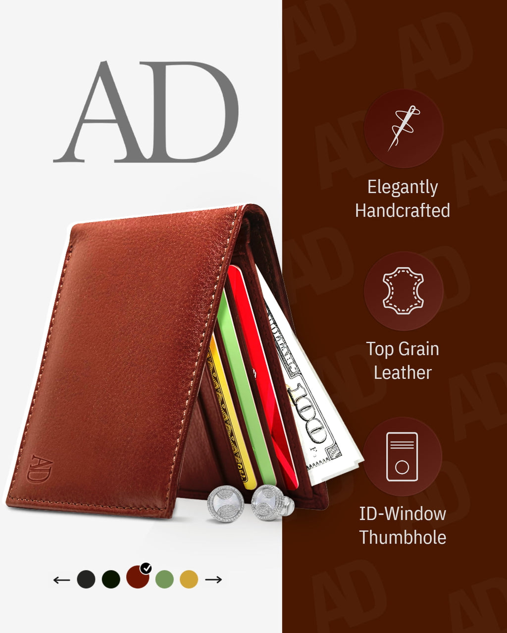 Slim Leather Bifold Wallets For Men - Minimalist Small Thin Mens Wallet RFID Blocking Card Holder ID Window Gifts For... - Image 5