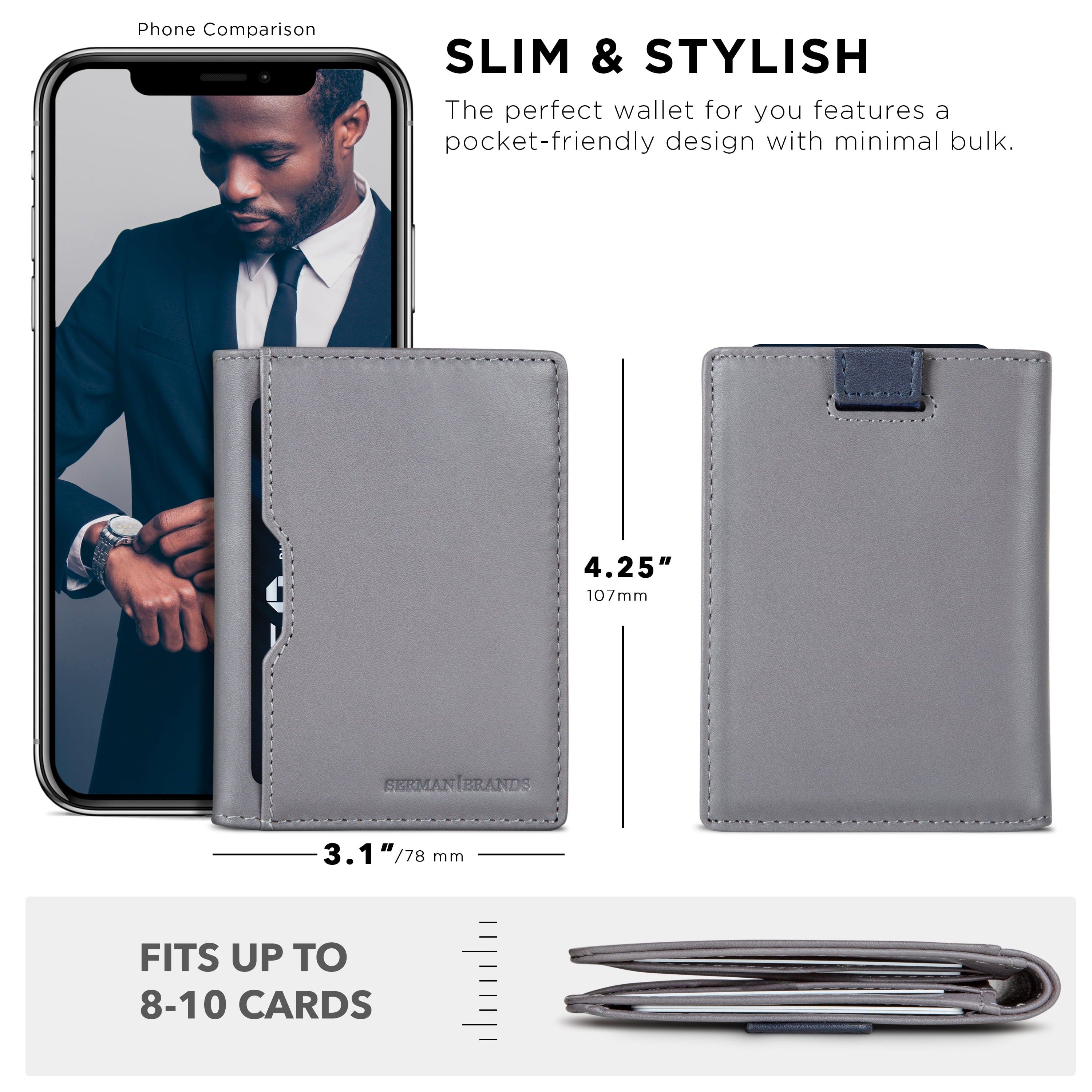Travel Wallet | RFID Blocking | Bifold Slim Genuine Leather | Thin Minimalist | Front Pocket Wallets for Men | Billfold | Titanium Gray - Image 6