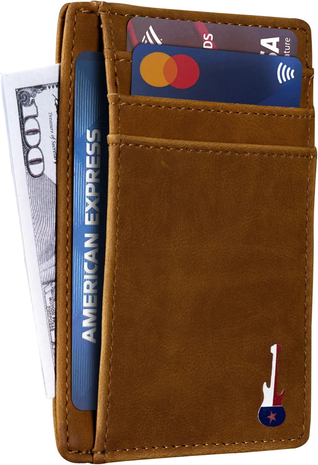 Texas Guitar on Cardholder, Slim Front Pocket Wallet, PU Leather, Khaki, Card Holder, RFID Blocking with Texas Souven... - Image 4