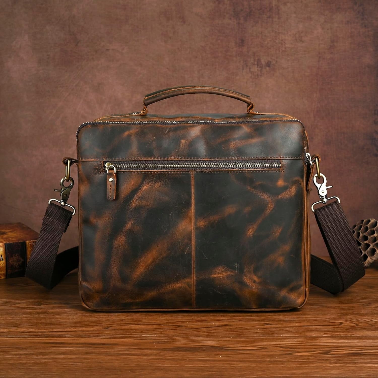 Water Resistant Canvas + Leather Business Attache Tote Briefcase 14" Laptop Office Portfolio Bag For Men FBB207 - Image 3