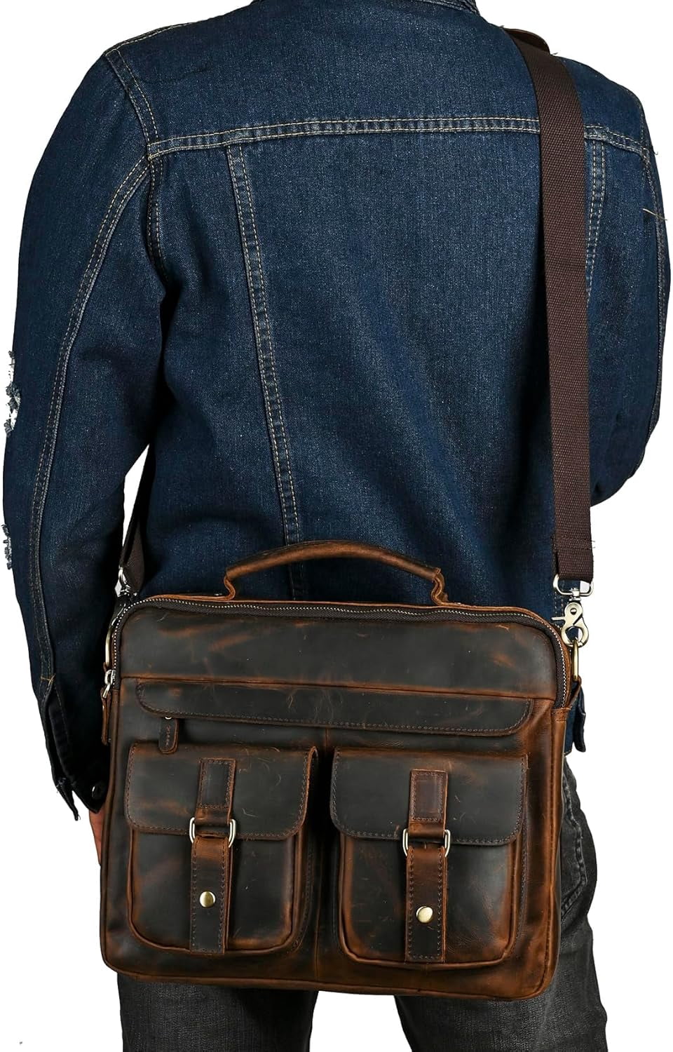 Water Resistant Canvas + Leather Business Attache Tote Briefcase 14" Laptop Office Portfolio Bag For Men FBB207 - Image 4
