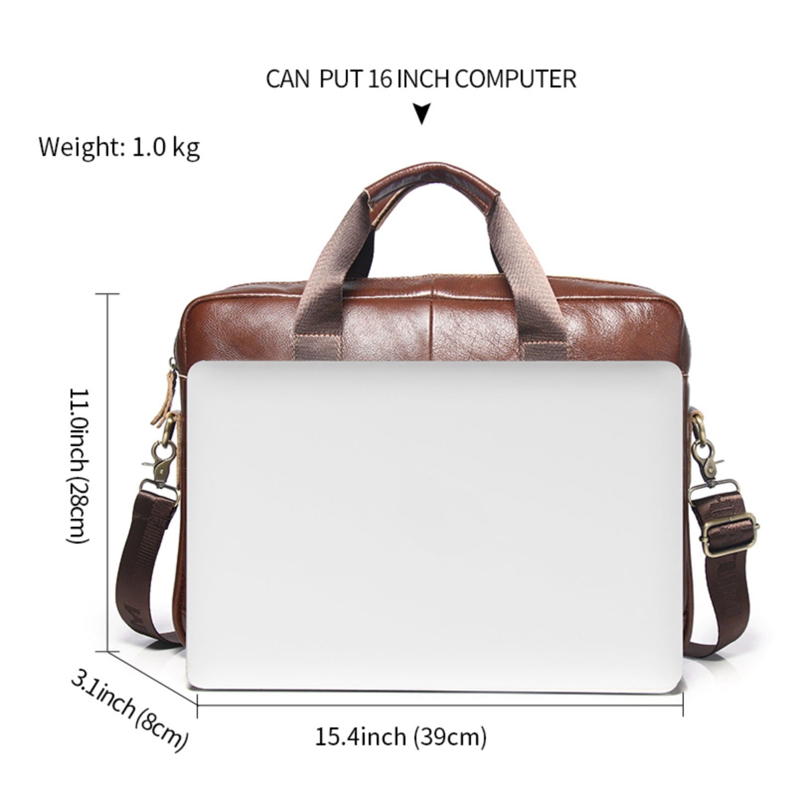 Leather Briefcase for Men Large Capacity 15.6 Inch Laptop Business Travel Shoulder Bag - Image 6