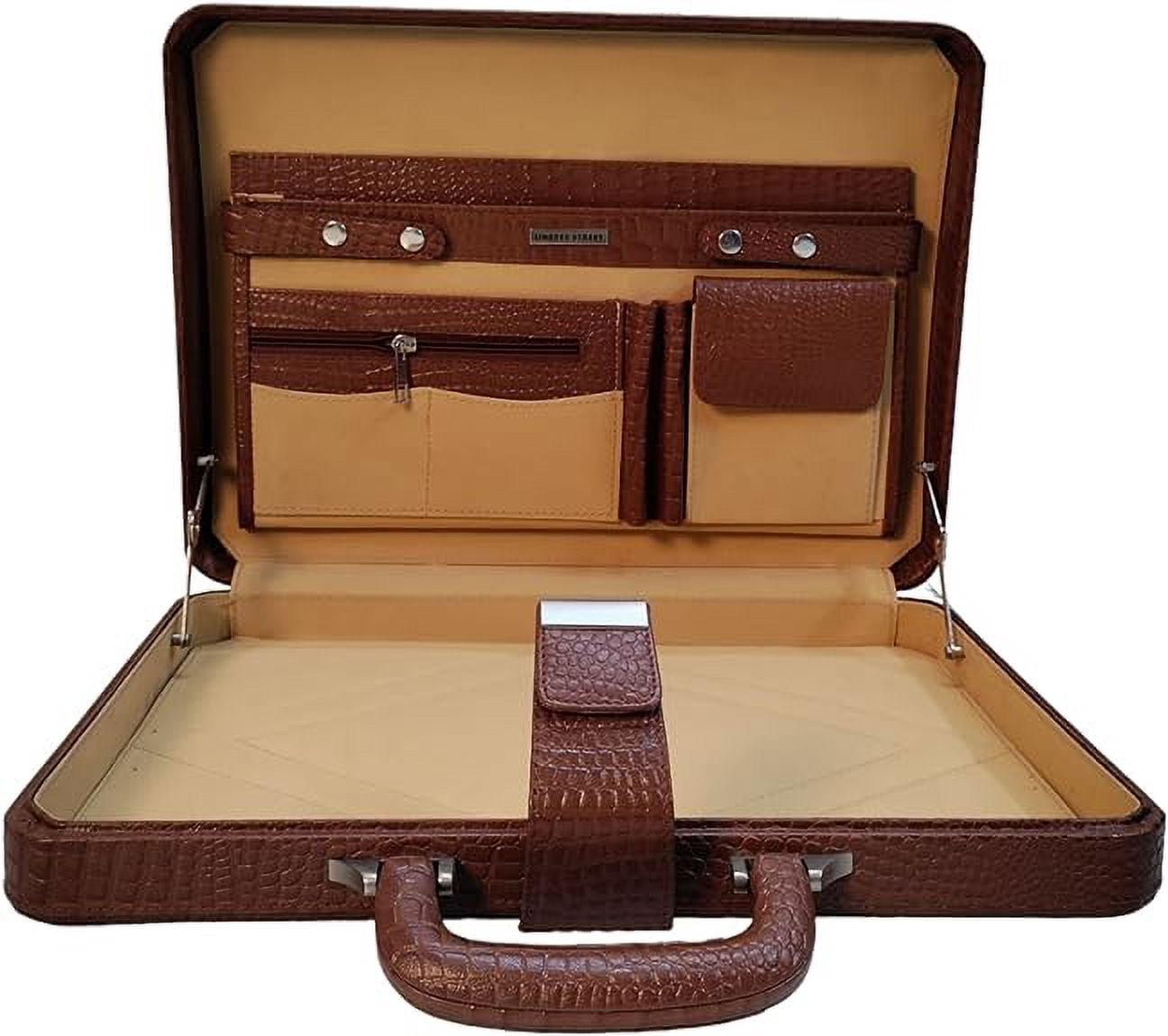 Premium Look Genuine Leather Attache Briefcase for Mens Office Handbag 14 Inch Laptop Case (Tan) - Image 4