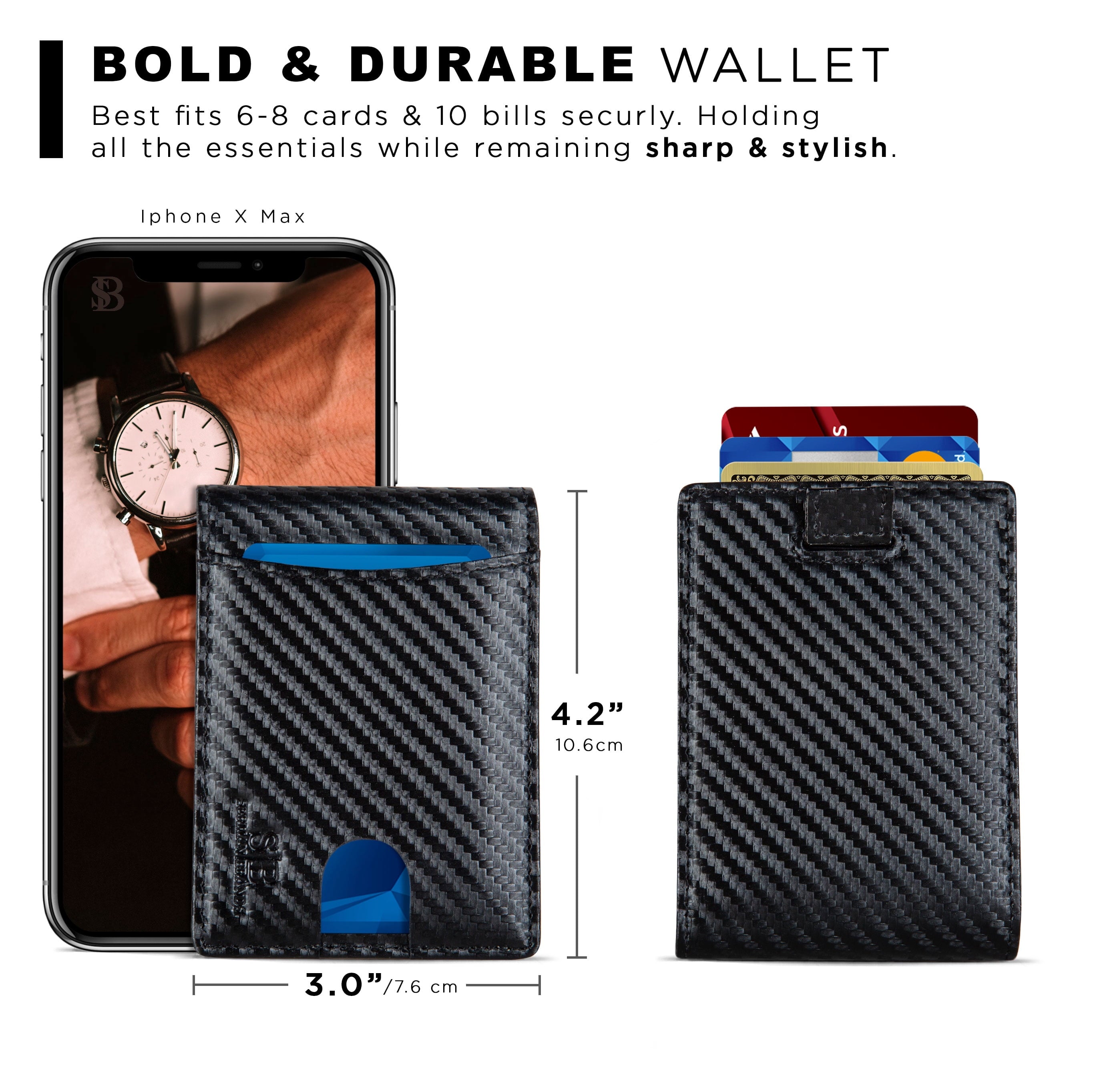RFID Blocking Bifold | Slim Genuine Leather | Minimalist Front Pocket Wallets for Men | Carbon Fiber - Image 2