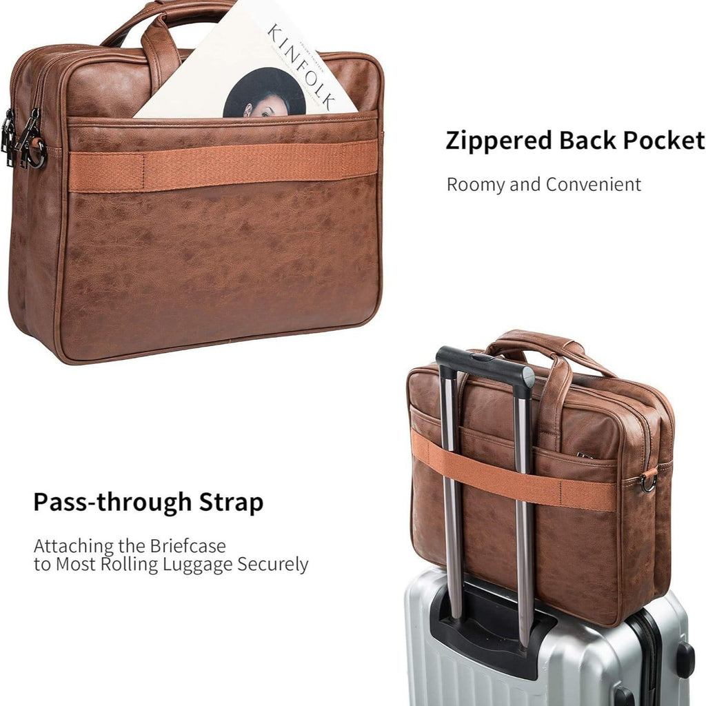 Men's leather mailman bag 17.3-inch laptop briefcase business shoulder bag computer tote bag - Image 5