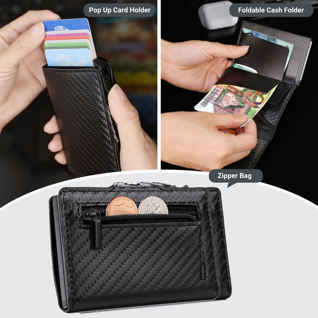 Credit Card Holder, Minimalism Leather Slim Wallet with Banknote Pockets, Coin Compartment and RFID Protection for Me... - Image 2