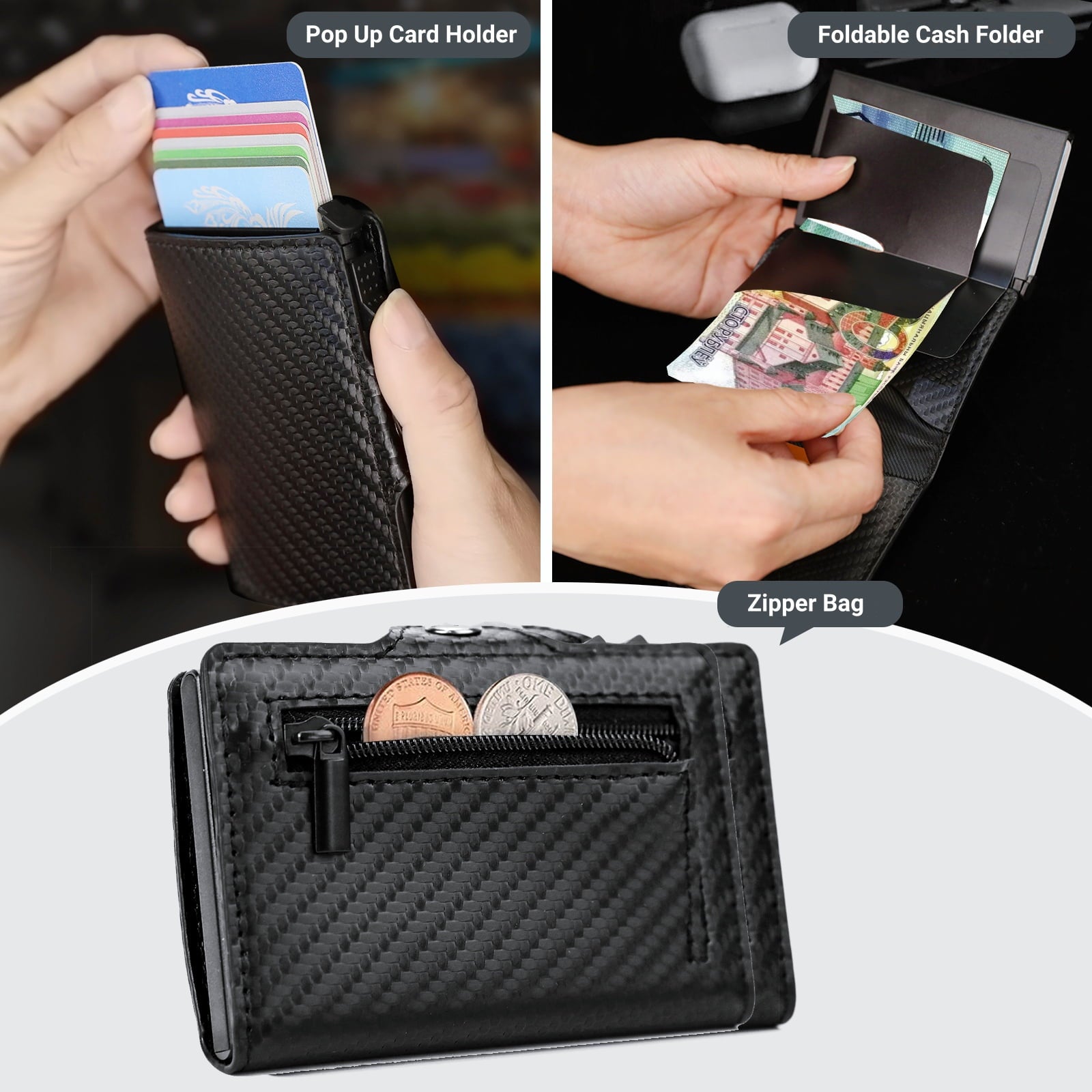 Credit Card Holder, Minimalism Leather Slim Wallet with Banknote Pockets, Coin Compartment and RFID Protection for Me... - Image 2