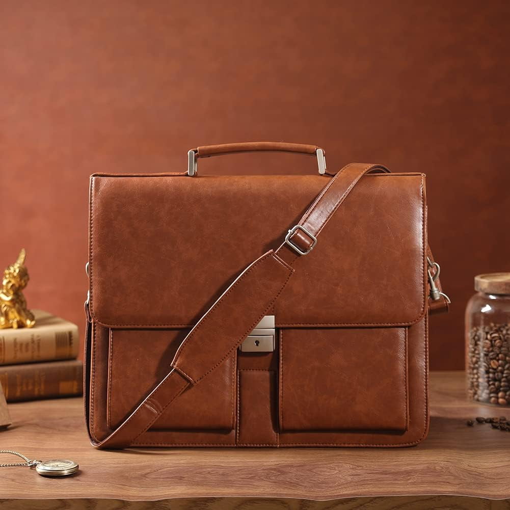 Classic PU Leather Briefcase for Men - Professional Business Messenger Bag - Image 5