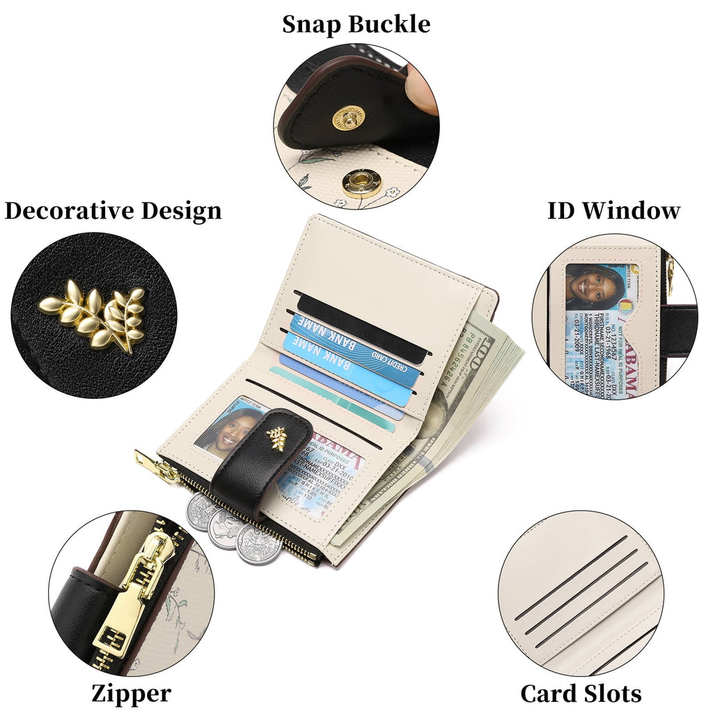 Small Wallet for Women Slim Bifold Leather Credit Card Holder Purse Zipper Pocket Coin Wallets with ID Window - Image 5
