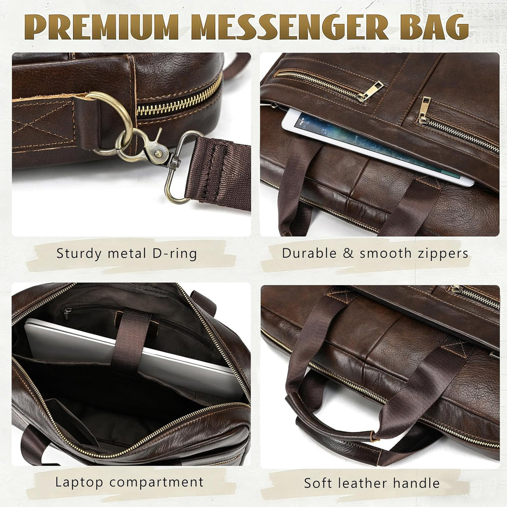 Leather Laptop Bag for Men Briefcase Fits 15.6 Inch Notebook Portable Shoulder Messenger body Bag for Travel Office - Image 4