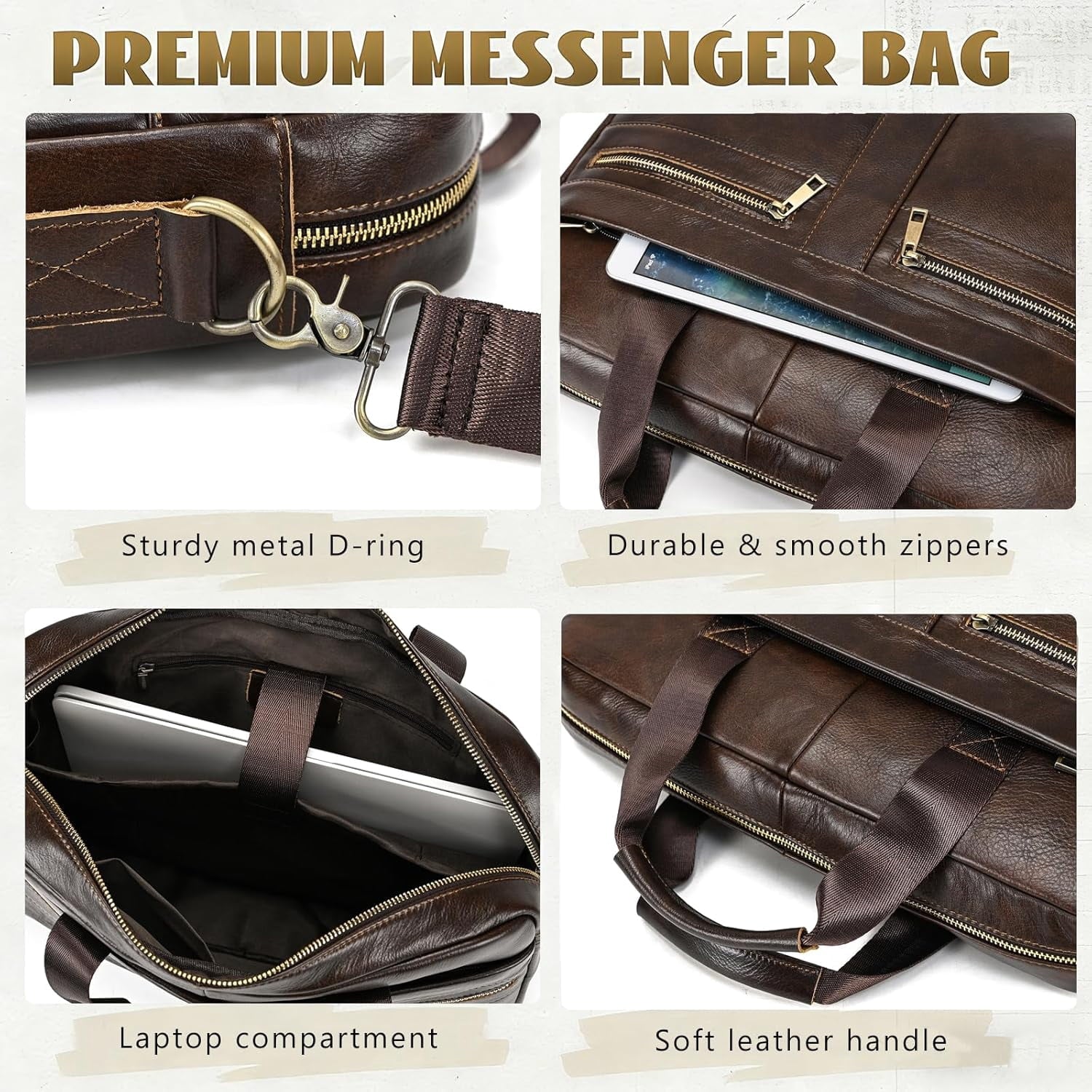 Leather Laptop Bag for Men Briefcase Fits 15.6 Inch Notebook Portable Shoulder Messenger body Bag for Travel Office - Image 4