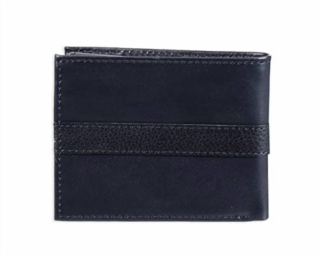 Men's Premium Leather Flip ID Passcase Billfold Wallet Navy - Image 3