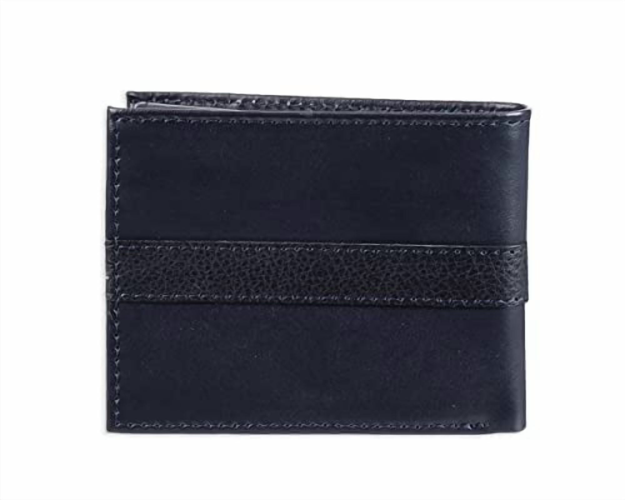 Men's Premium Leather Flip ID Passcase Billfold Wallet Navy - Image 3