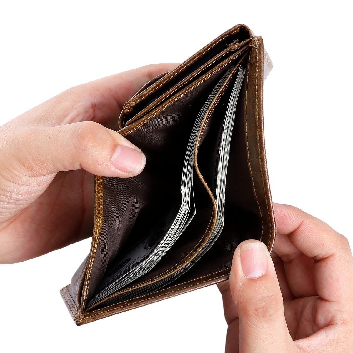 Trifold Billfold RFID Blocking Cowhide Leather Wallet for Men 10 Card Slots 2 ID Windows with Coin Pocket, Coffee - Image 3