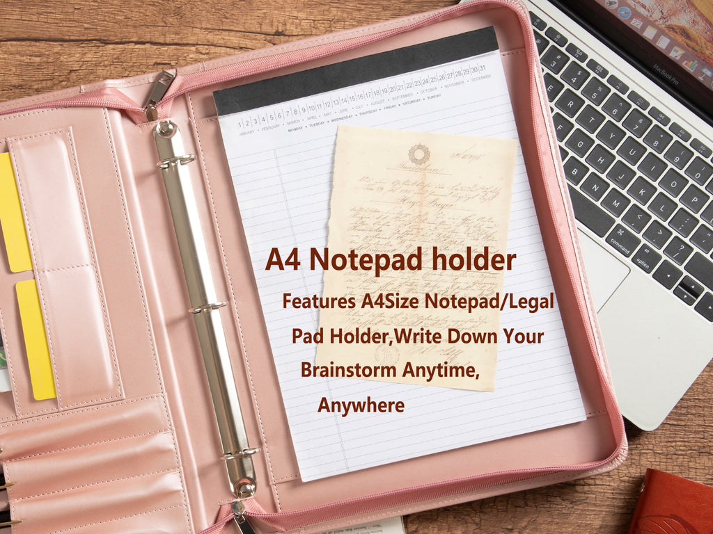 Portfolio 3 Rings Binder,Zipper PU Leather Padfolio, Business Organizers with A4 Legal Pads, Gift for Him Pink - Image 6