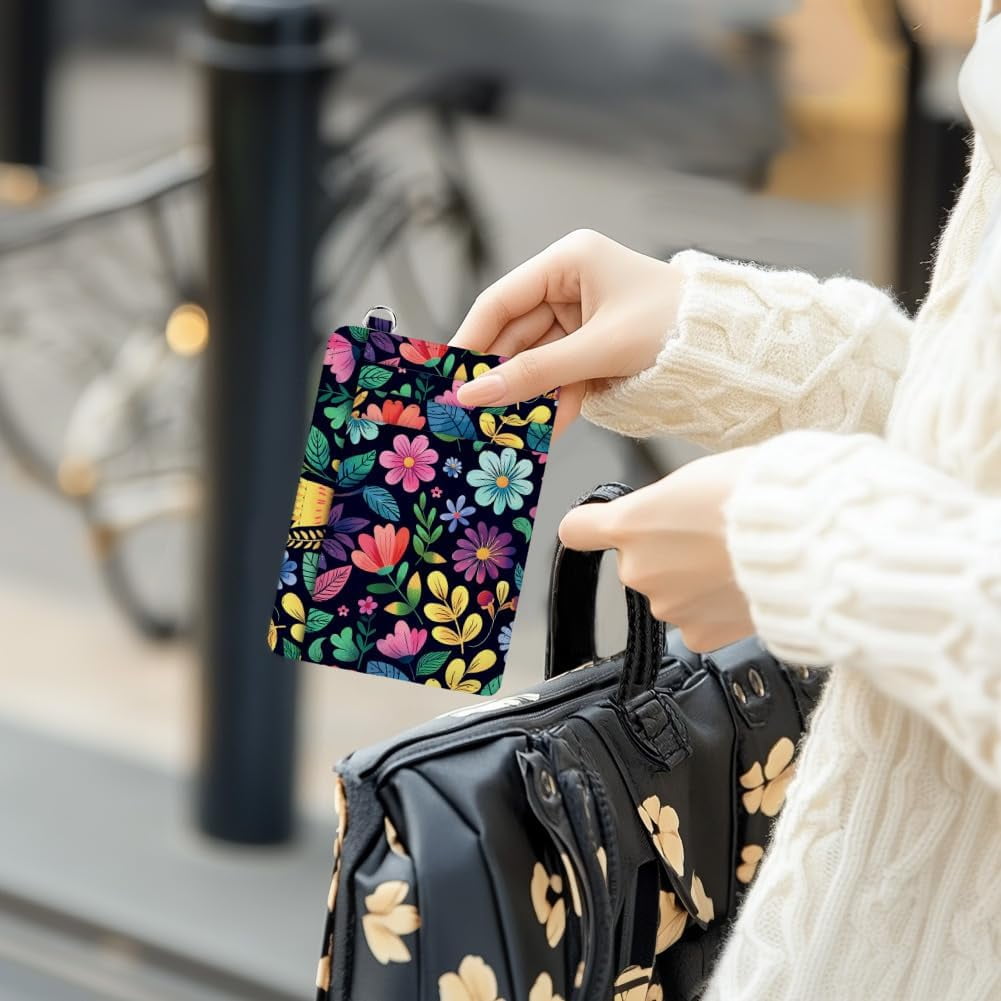 RFID Blocking Credit Card Holder for Women - Flowers and Green Leaves PU Leather Slim Wallet with ID Window 6 Card Sl... - Image 6