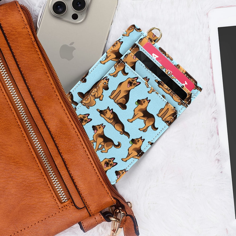 Slim Minimalist Wallet, RFID Blocking Credit Card Holder Leather Wallet with Zipper Pocket for Men Women - German Shepherd Funny Playful Pos - Image 6